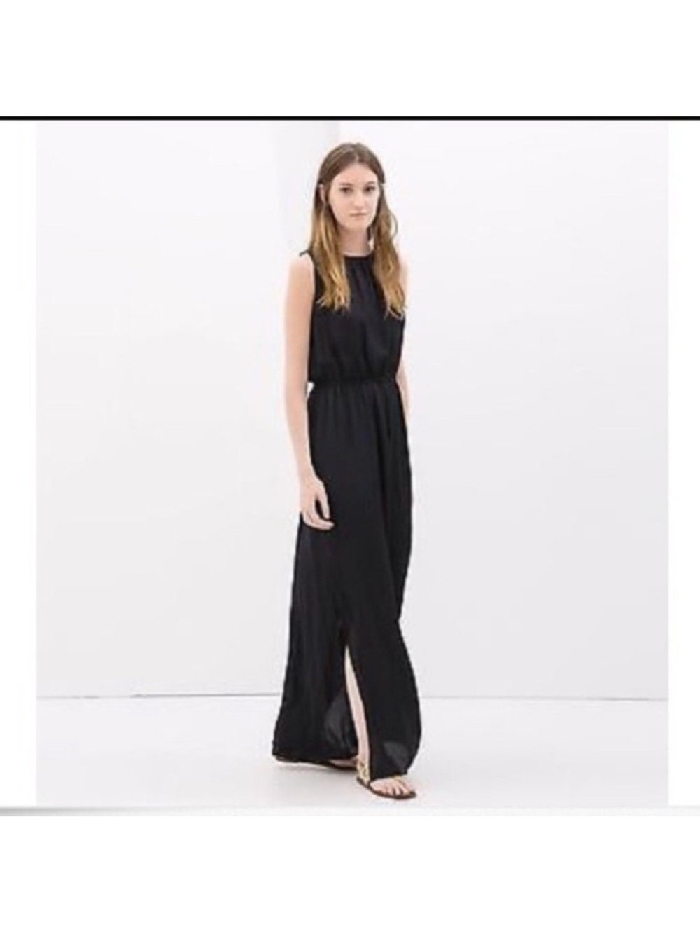 Zara Black Sleeveless Maxi Dress with Side Slit